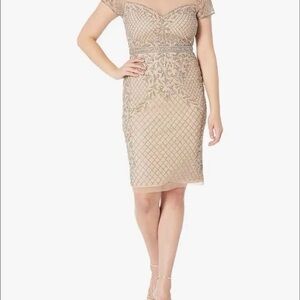 Adrianna Papell Beige Embellished Midi Dress